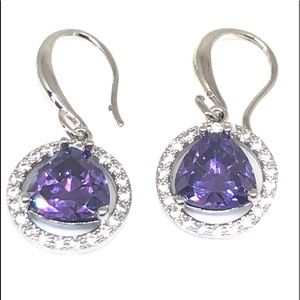 925 Trillion Cut Amethyst CZ Earrings